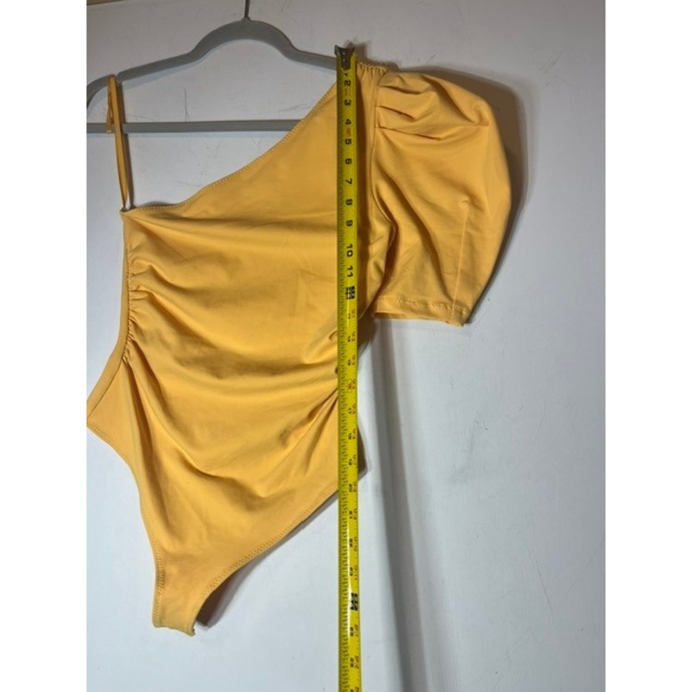 Intimately Free People One Shoulder Puff Sleeve READ Yellow Ruched Thong XS - Picture 7 of 8